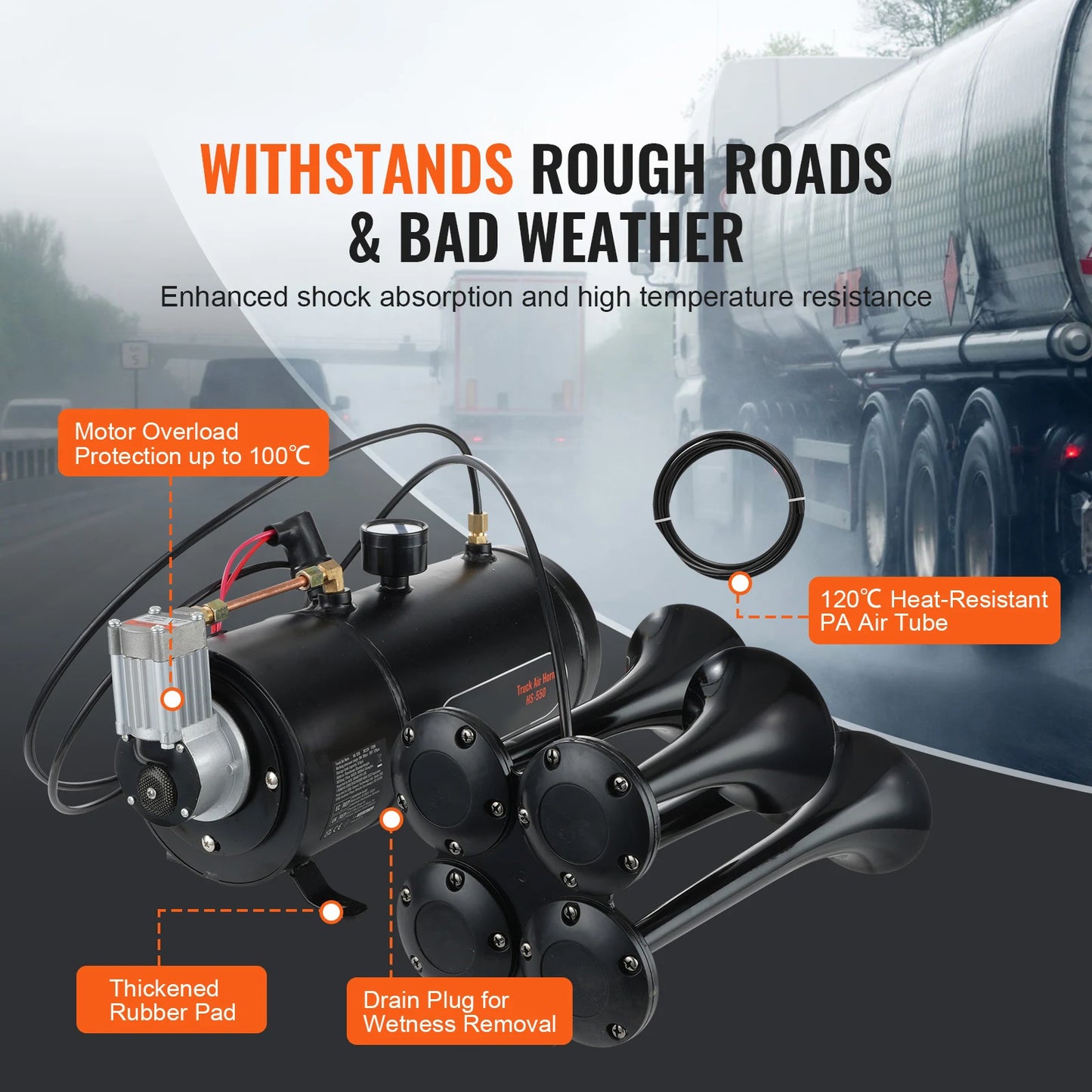 4 Trumpet Air Horn Kit, 150dB Train Horns for Pickup Trucks, RV, Boats. 12V 120 psi Air Compressor