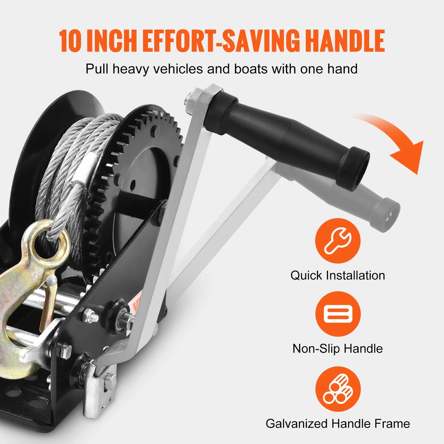 Boat Trailer Hand Winch, Heavy Duty Crank with 33 ft Steel Wire Cable and Two-Way Ratchet for Trailer Boat