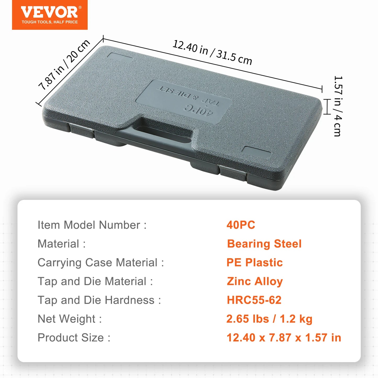 Tap and Die Set, 40PCs, 60PCs, 80PCs, 110/116PCs Metric SAE Standard Bearing Steel Taps and Dies Essential Threading Tool