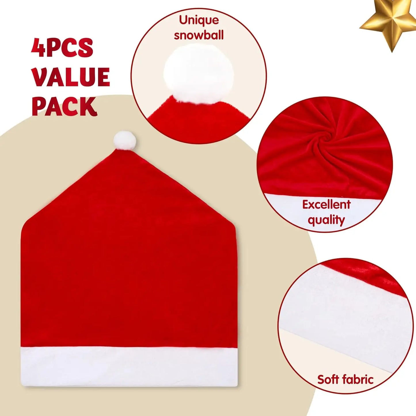 4 Pcs Christmas Chair Cover, Red Santa Hat Chair Slipcovers  Set