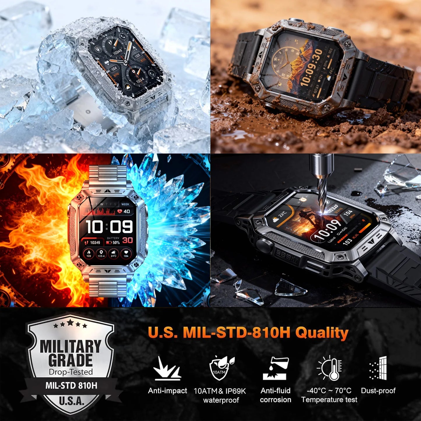 2026 New 1400mAh Battery Smart Watch, Waterproof Call 2.01" AMOLED HD 100+Sports Heart rate Flashlight Smart Watch
