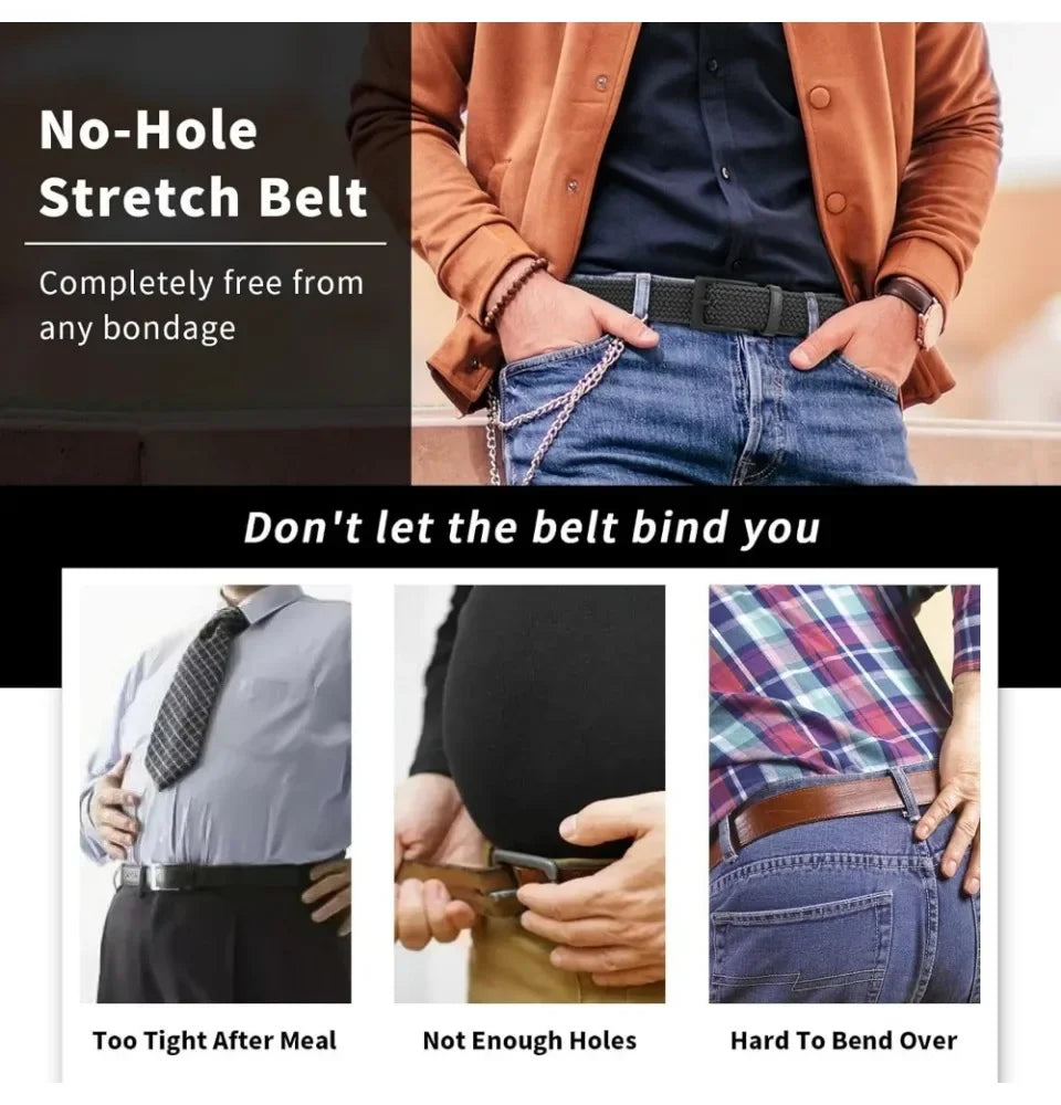 Elastic Braided Stretch Mens Casual Jeans Belts Woven 1 3/8" Nylon