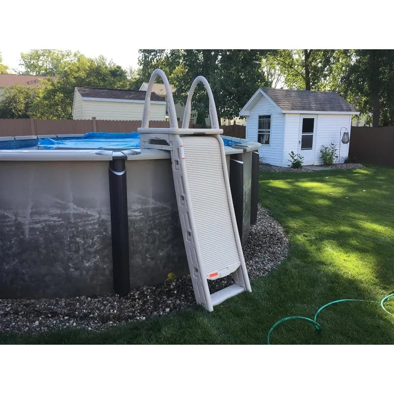 Confer Plastics 7200 Roll Guard 48" to 56" Adjustable A Frame Safety Ladder for Outdoor Patio Swimming Pool Platform Ladder