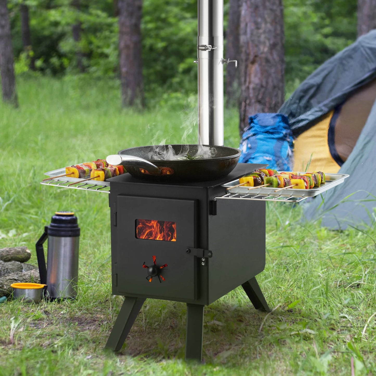 Wood Stove 86in Alloy Steel Camping Tent Stove, Portable Wood Burning Stove with Chimney Pipes & Gloves