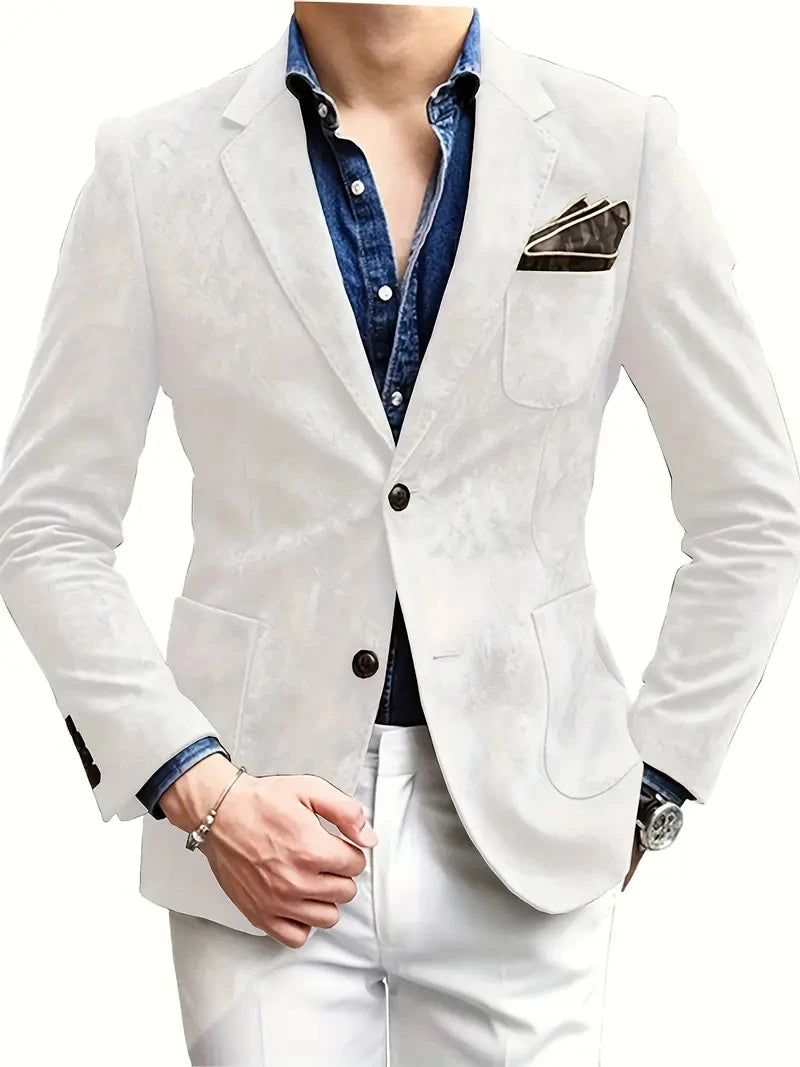 Men's Slim Fit Faux Suedette Blazer with Lapel Collar Long Sleeve