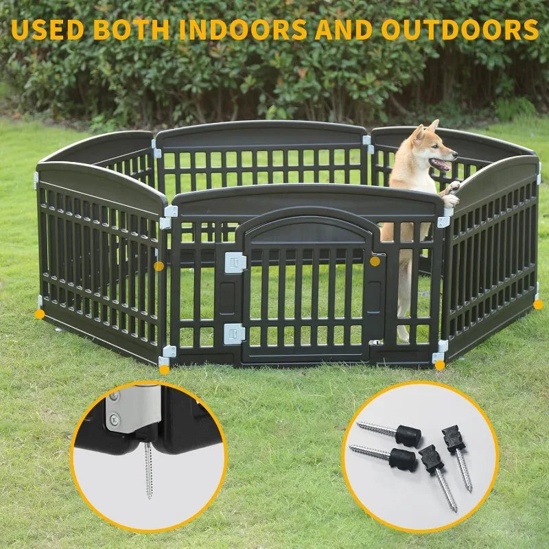 Pet Playpen Foldable Gate for Dogs Heavy Plastic Exercise Pen Indoor Outdoor Small Pets, 67"L x 67"w x 24"h