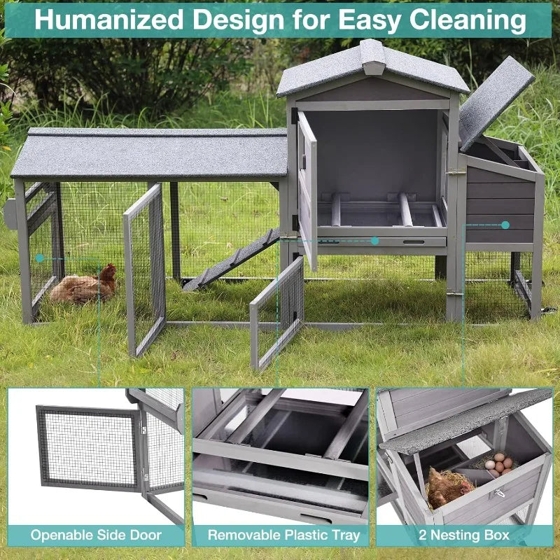 Mobile Chicken Coop with Wheels, Outdoor Hen House Cage with Nesting Box, Leakproof Pull Out Tray