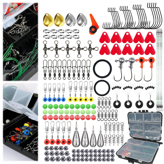 187pcs Fishing Set with Fishing Hooks Sinker Weights Swivels Snaps Fishing Accessories Kit Bass Trout Carp Fishing Accessories