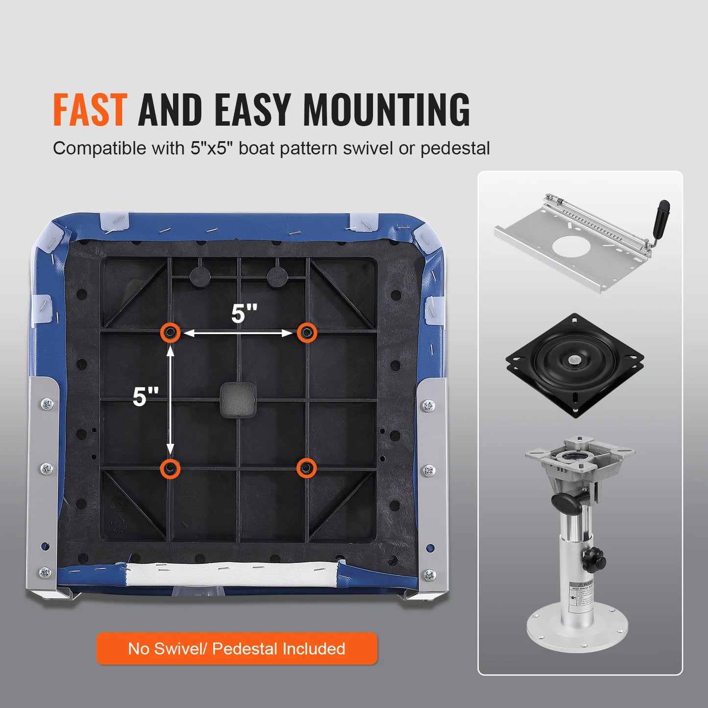 Boat Seat 18.9" Low Back Folding Chair, with Thickened Sponge Padding & Hinge Fold-Down