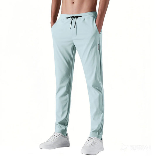 Men Fast Dry Stretch Pants Solid Color Mid-Waist Loose Breathable Straight-Leg Casual Pants