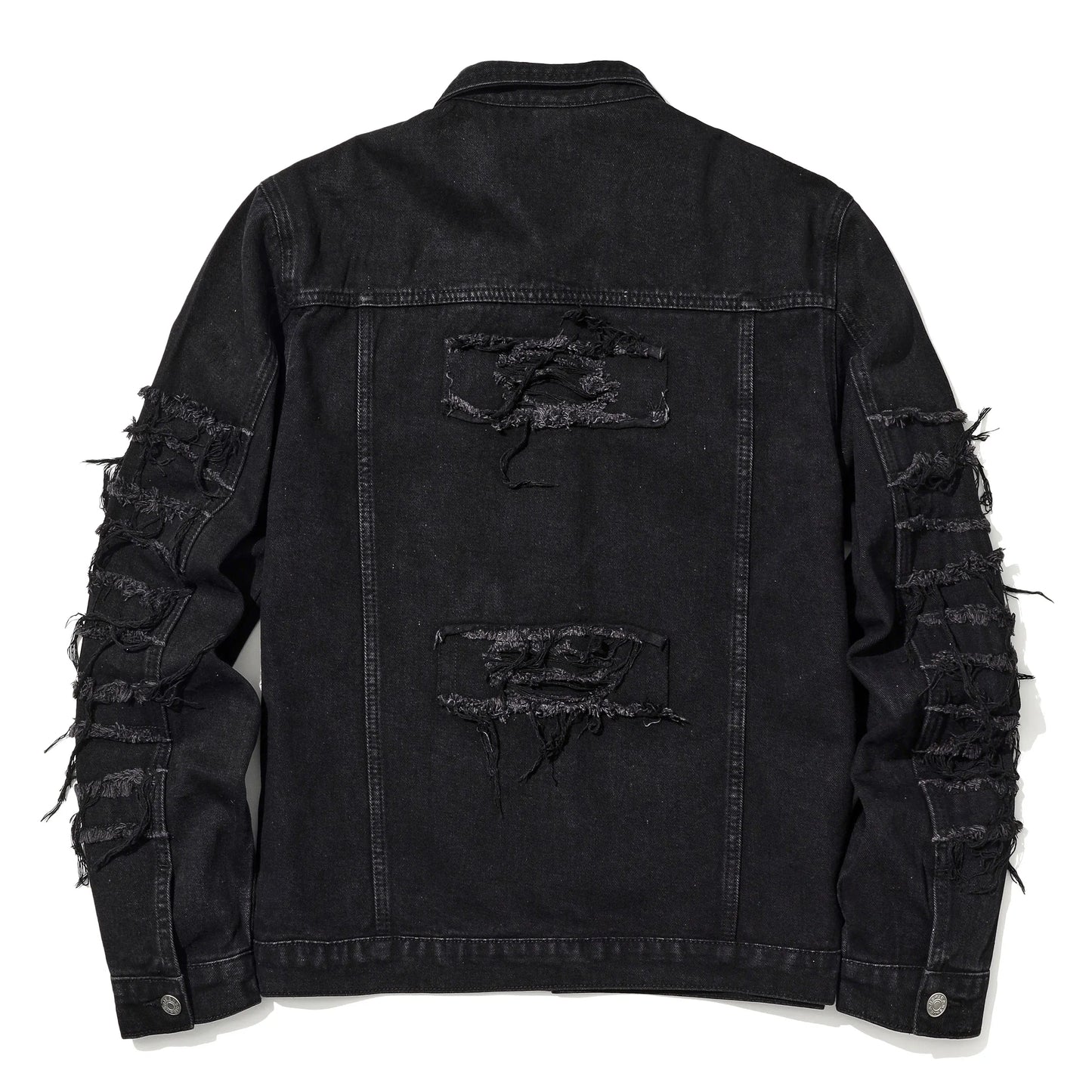 Men's Destroyed Jeans Jacket With Patchwork  Ripped Denim