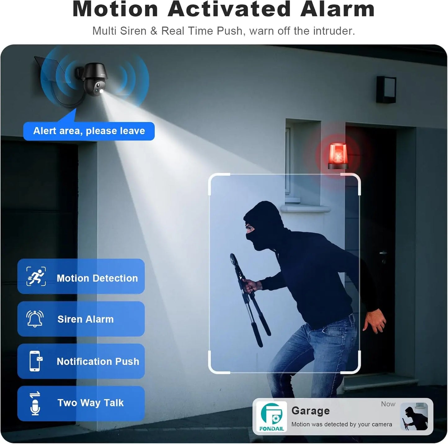 Wireless Outdoor Solar Security Camera with 2K Pan/Tilt, AI Motion Detection, Spotlight, Two-Way Audio, and IP65 Waterproof