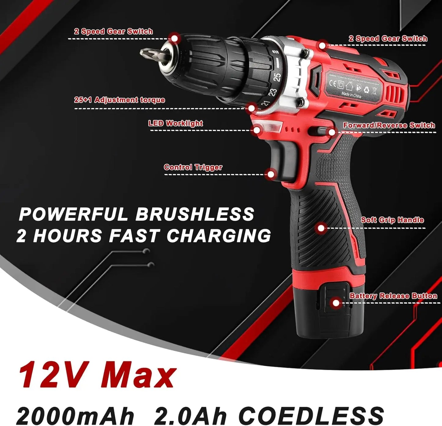 138 Pcs Power Tool Set with 12V Cordless Drill, Home DIY Repairs and Maintenance