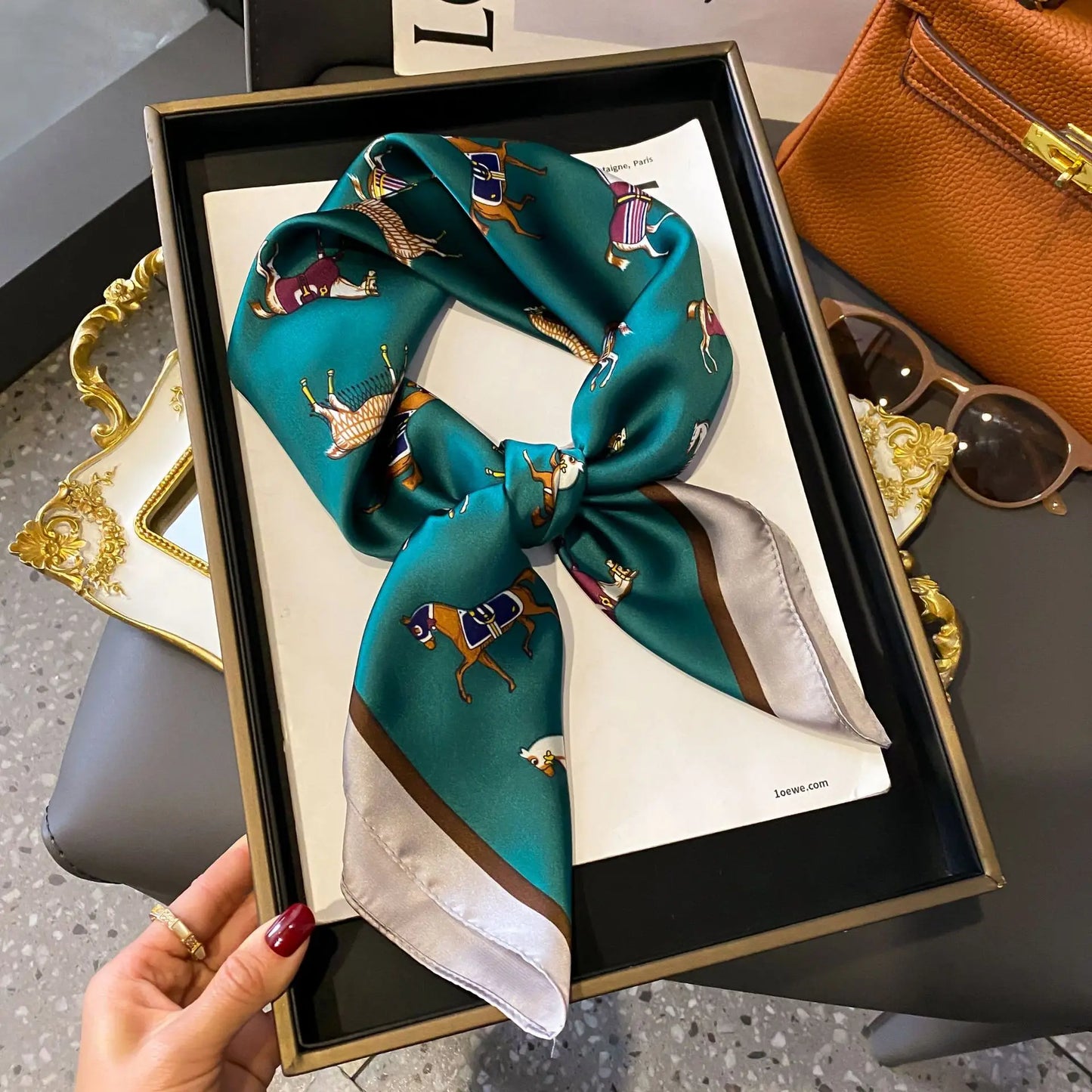 Luxury Brand Women, Men Print Square Scarf. Soft Satin Silk-like, Small Neck Scarf Stylish Casual Headscarf