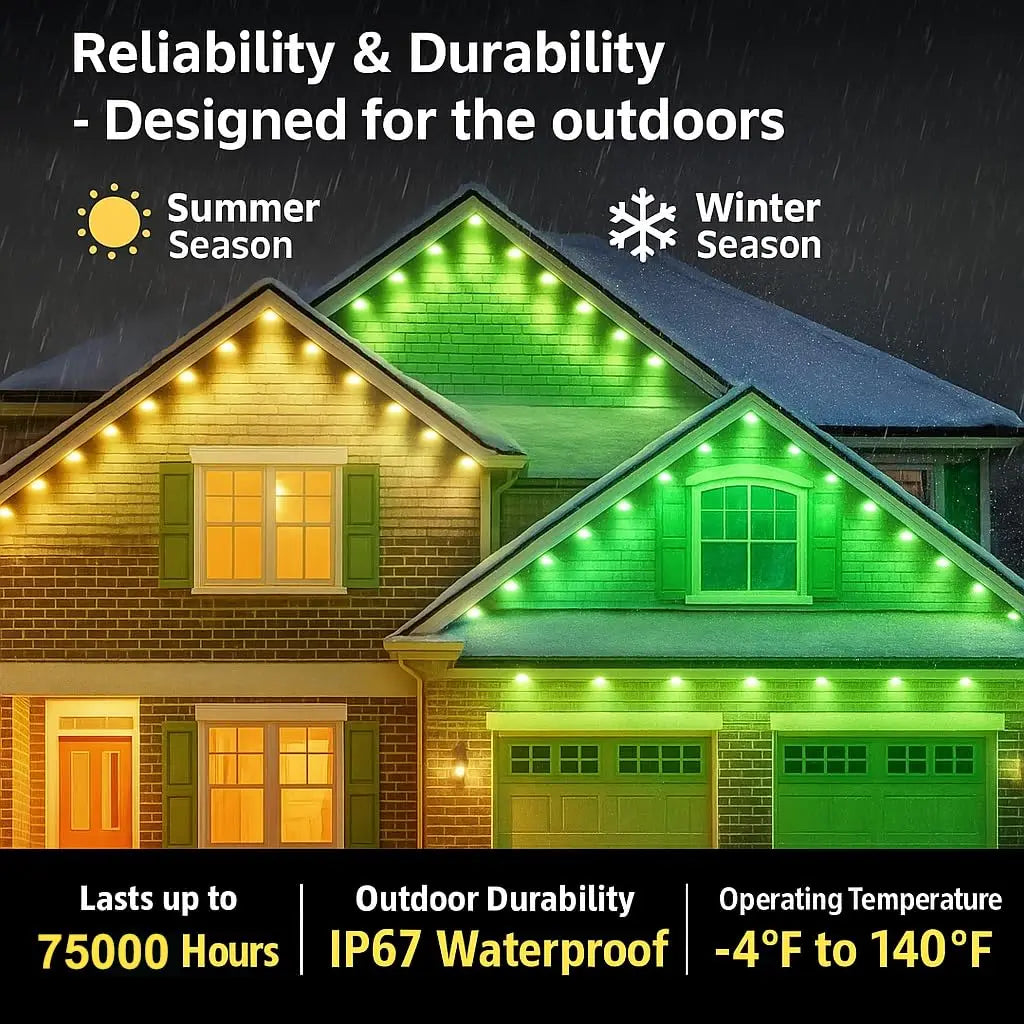 150FT 90LEDs Permanent Outdoor Eave Lights. Smart RGBIC LED Light App Control, Music Sync Timer. Party, Holiday, Decoration, Alexa