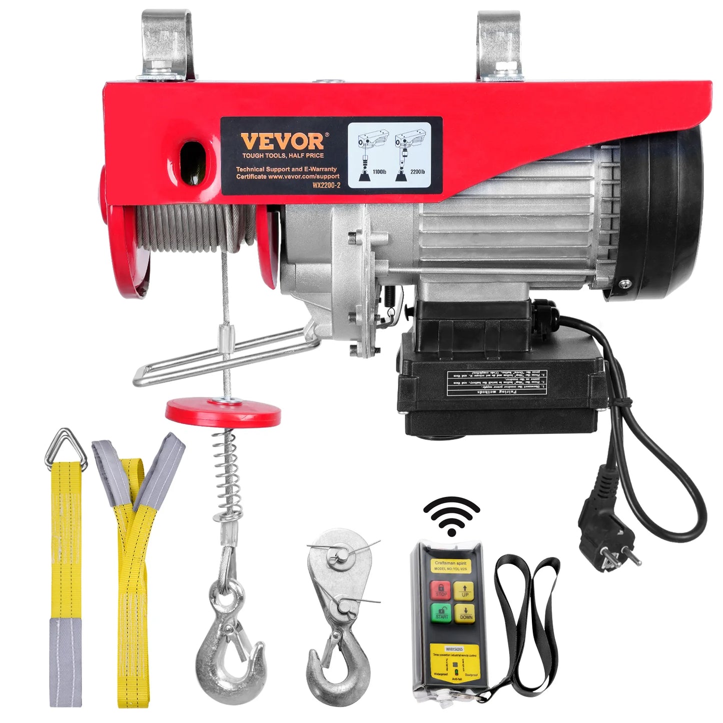 880/1320/1760/2200 Pound Electric Hoist Lifting Crane. Cable Hoist Winch for Boat, Car, Garage. With Wired Remote Control Lifter