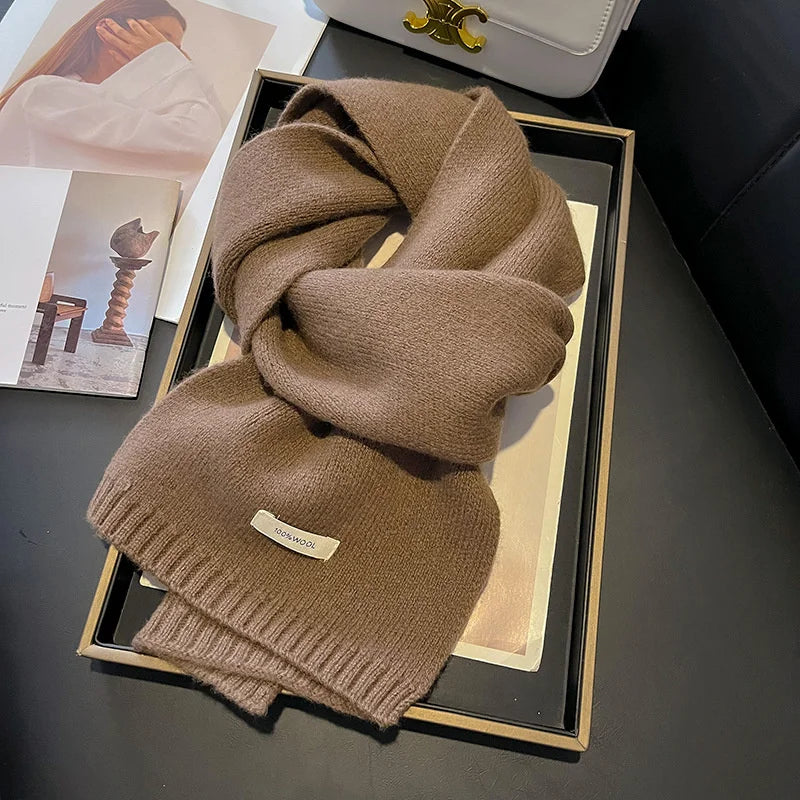 Knitted Scarf, Women's, Men's 100% Wool Winter Scarfs. Bright Solid Color Design, Thick Soft Cashmere Shaw