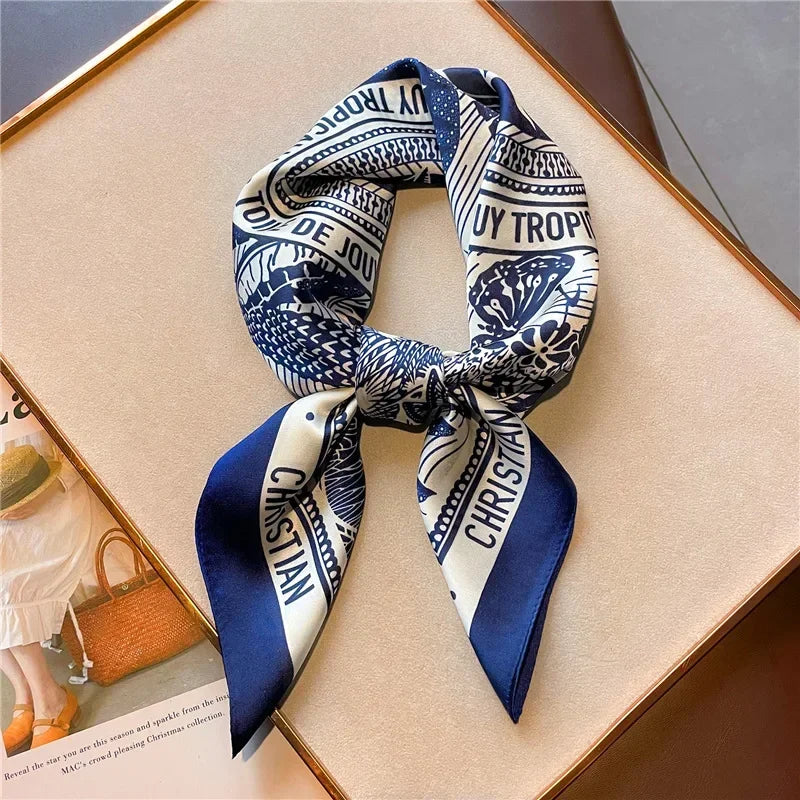 Women's Soft Satin Hair Scarves, Fashion Square Printed, 27" x 27" Designer Scarf Headband. 20 Colors