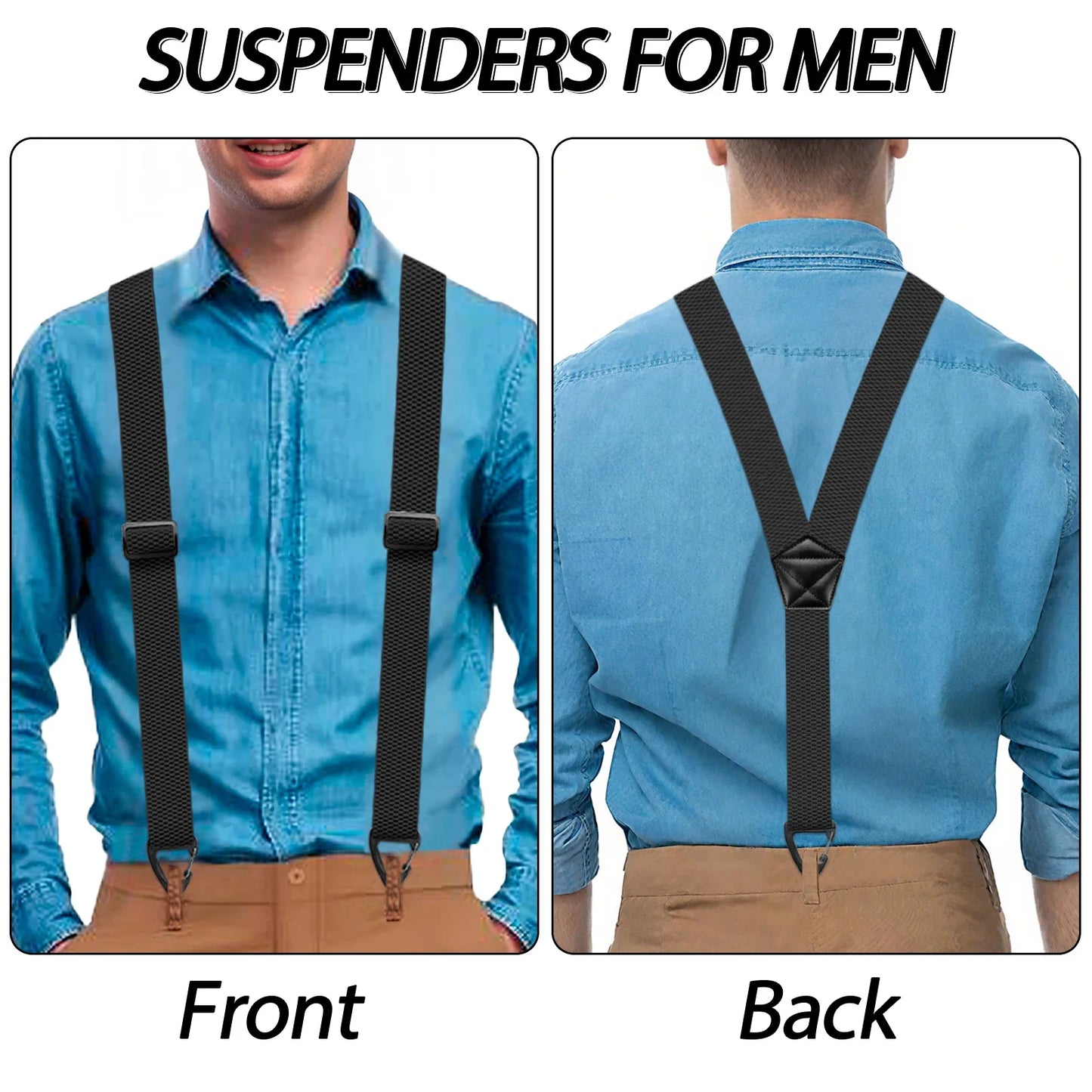 Hidden Suspenders for Men, Heavy Duty Work Under Back Suspender, 1.5 Inches wide with 3 Snap Loop