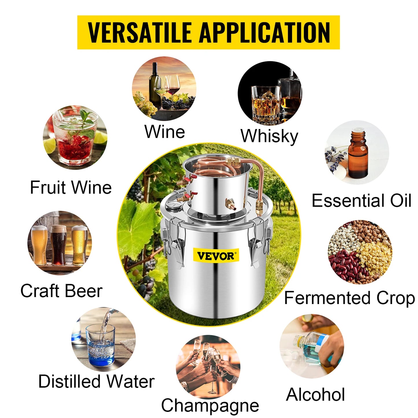3, 5, 8, 13 Gal Distiller, Alcohol Still Stainless Copper DIY Home Brewing Kit