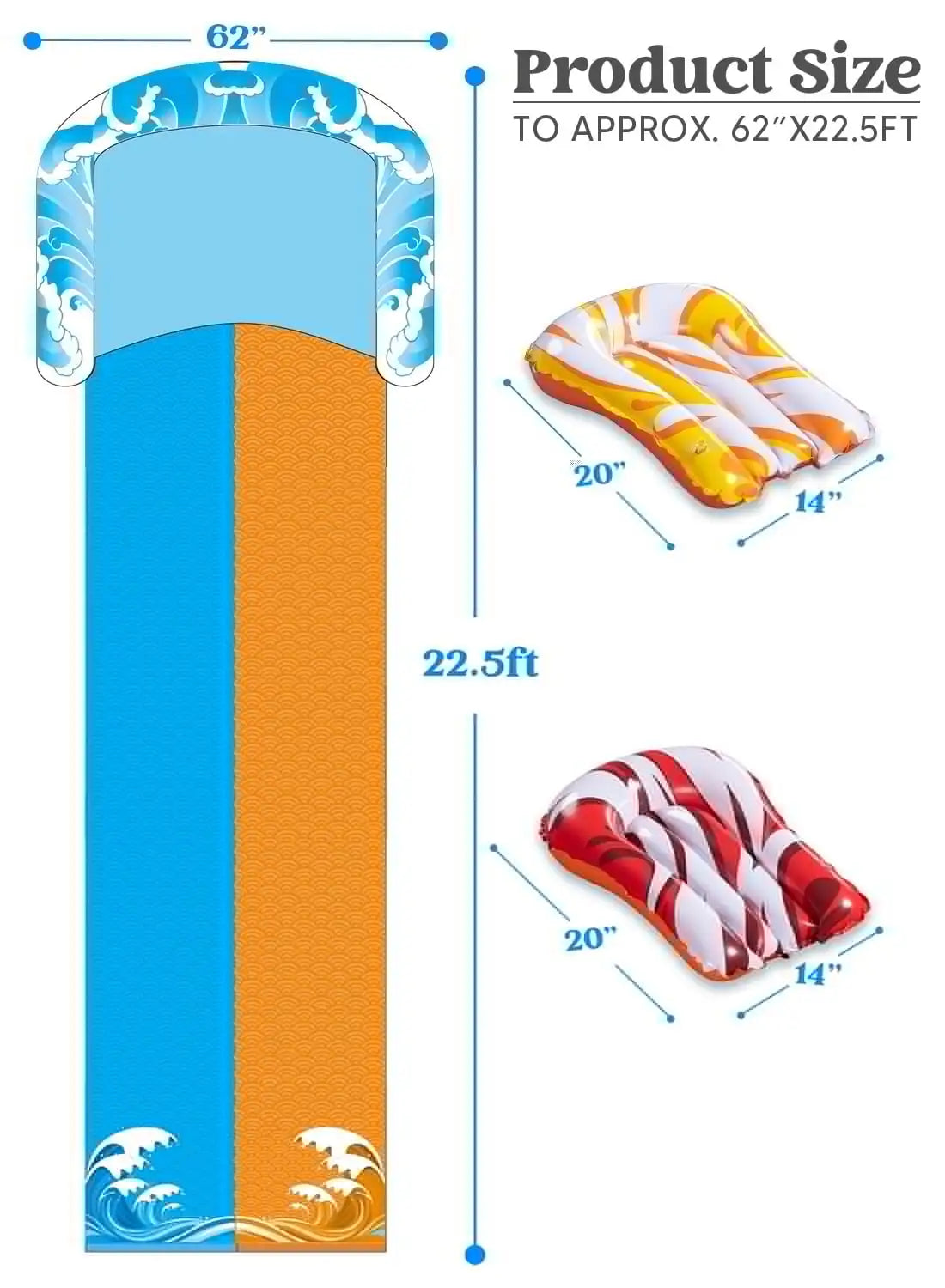 22.5ft Water Slide and 2 Bodyboards. Lawn Backyard Waterslide Water Toy with Built in Sprinkler for Kids Outdoor Water Fun