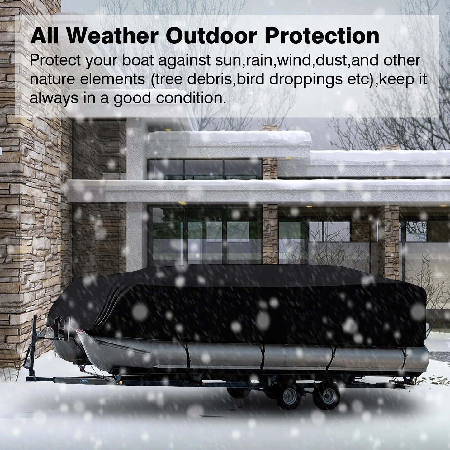 17-24ft Universal Heavy Duty Pontoon Boat Covers 210D Waterproof, Dustproof, Pontoon Boat Cover Coat Protect Rain UV