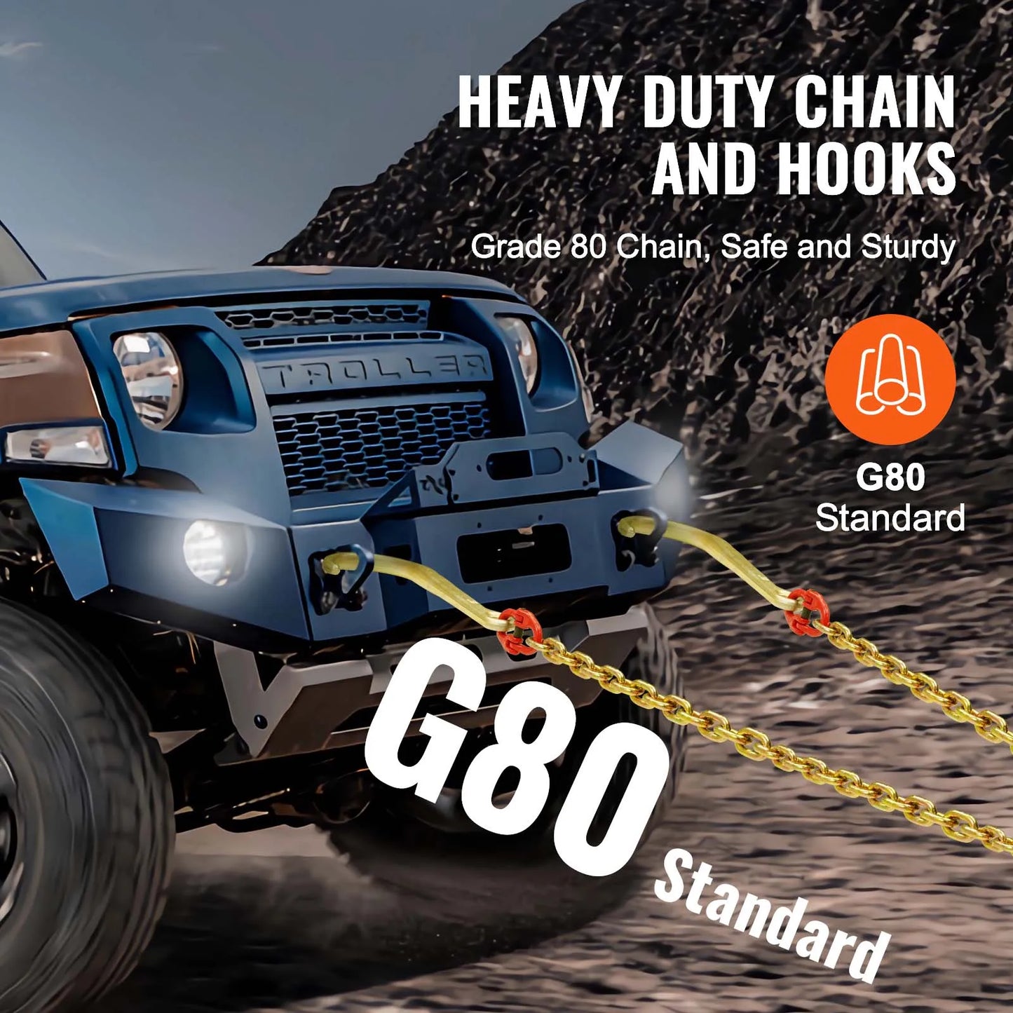 Towing Bridle Chain Towing with 15" J & Grab Hooks Transport Tow Chain Bridle for Flatbed Truck Wrecker Recovery