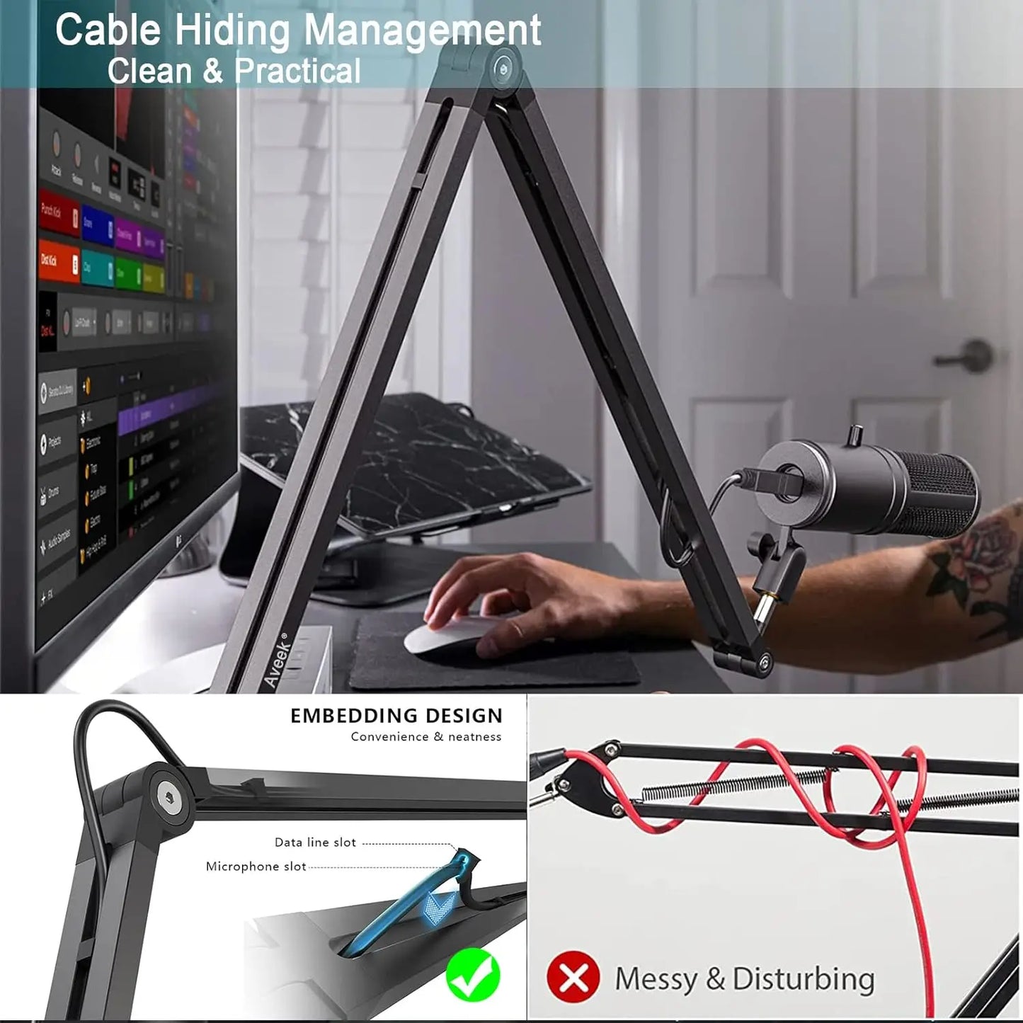 Boom Arm Mic Stand, Adjustable Desktop Metal Microphone Scissor Arm