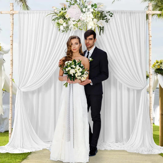 6 Panels 5ft x 8ft White Backdrop Curtain for Wedding Decor, Holiday Party -