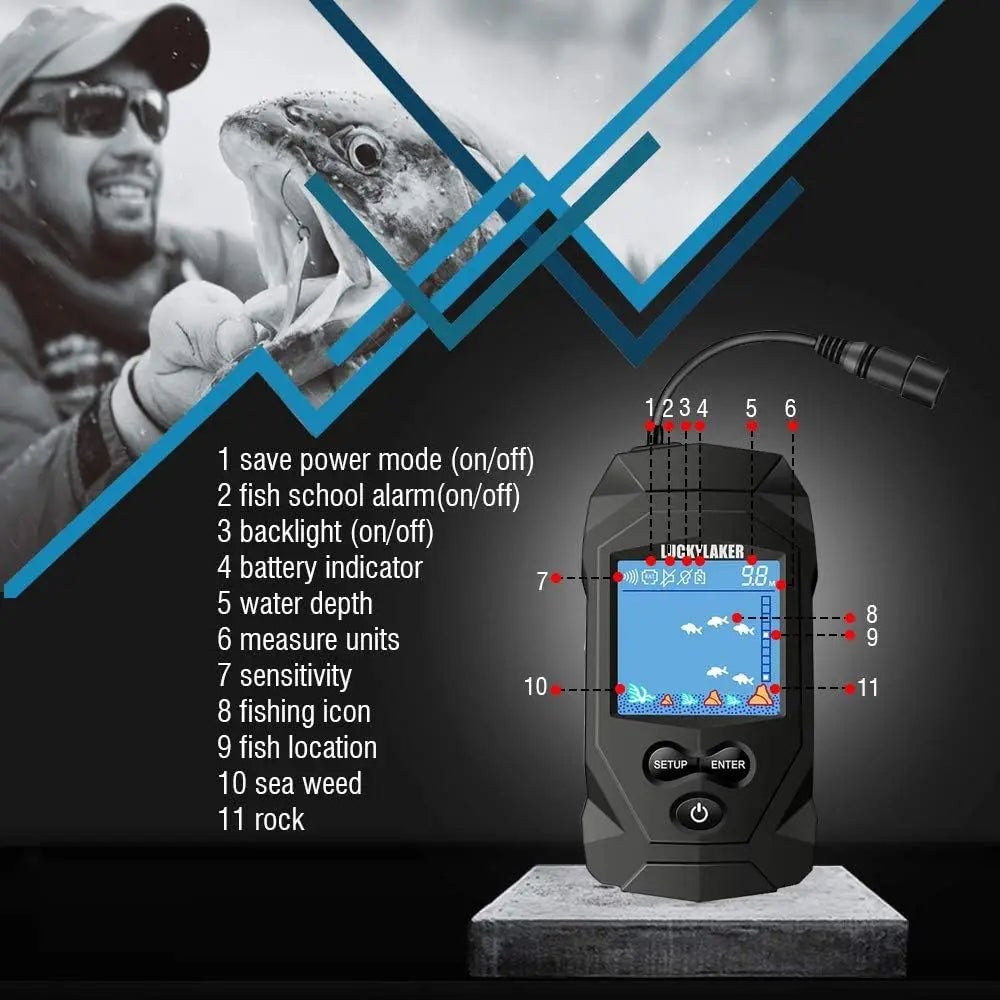 Handheld Fish Finder, Sonar Portable Wired with Transducer, LCD Monitor