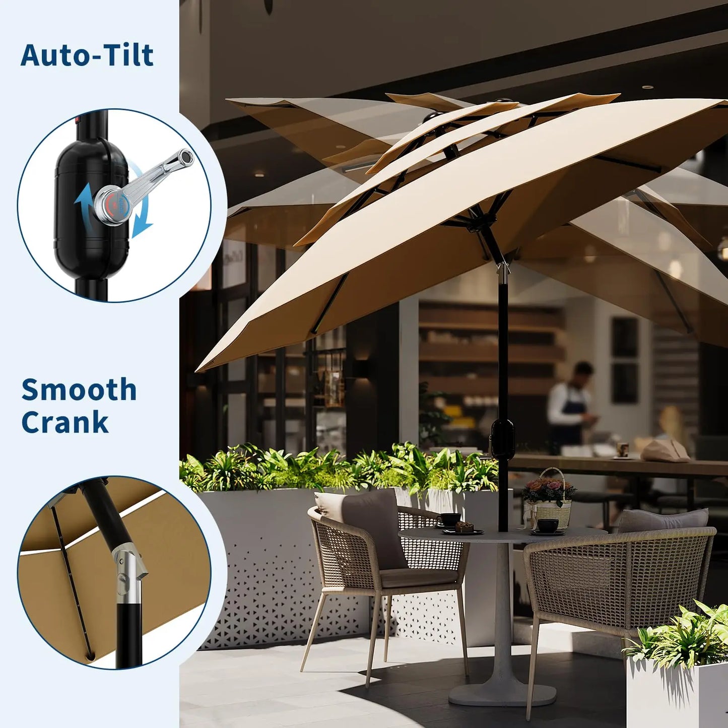 10FT 3-Tier Patio Umbrella, Vented Outdoor Table Umbrella With Crank & Tilt Sunshade. Fade Resistant For Pool, Deck, Yard