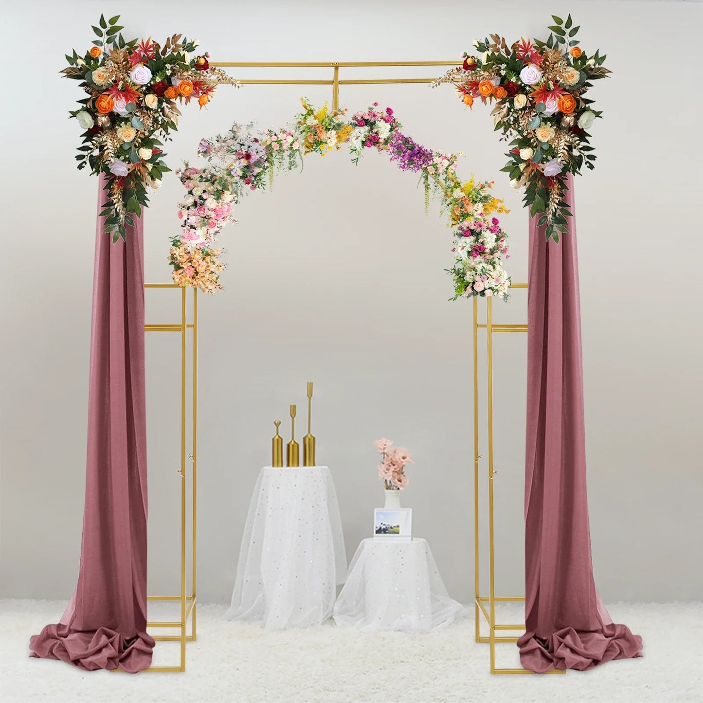 Gold Wedding Arches for Ceremony, Square Metal Balloon Arch Stand, Garden Arbor Frame for Wedding Birthday Party Decoration