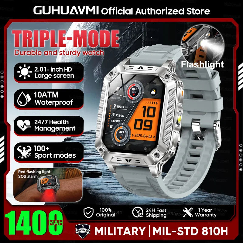 2026 New 1400mAh Battery Smart Watch, Waterproof Call 2.01" AMOLED HD 100+Sports Heart rate Flashlight Smart Watch