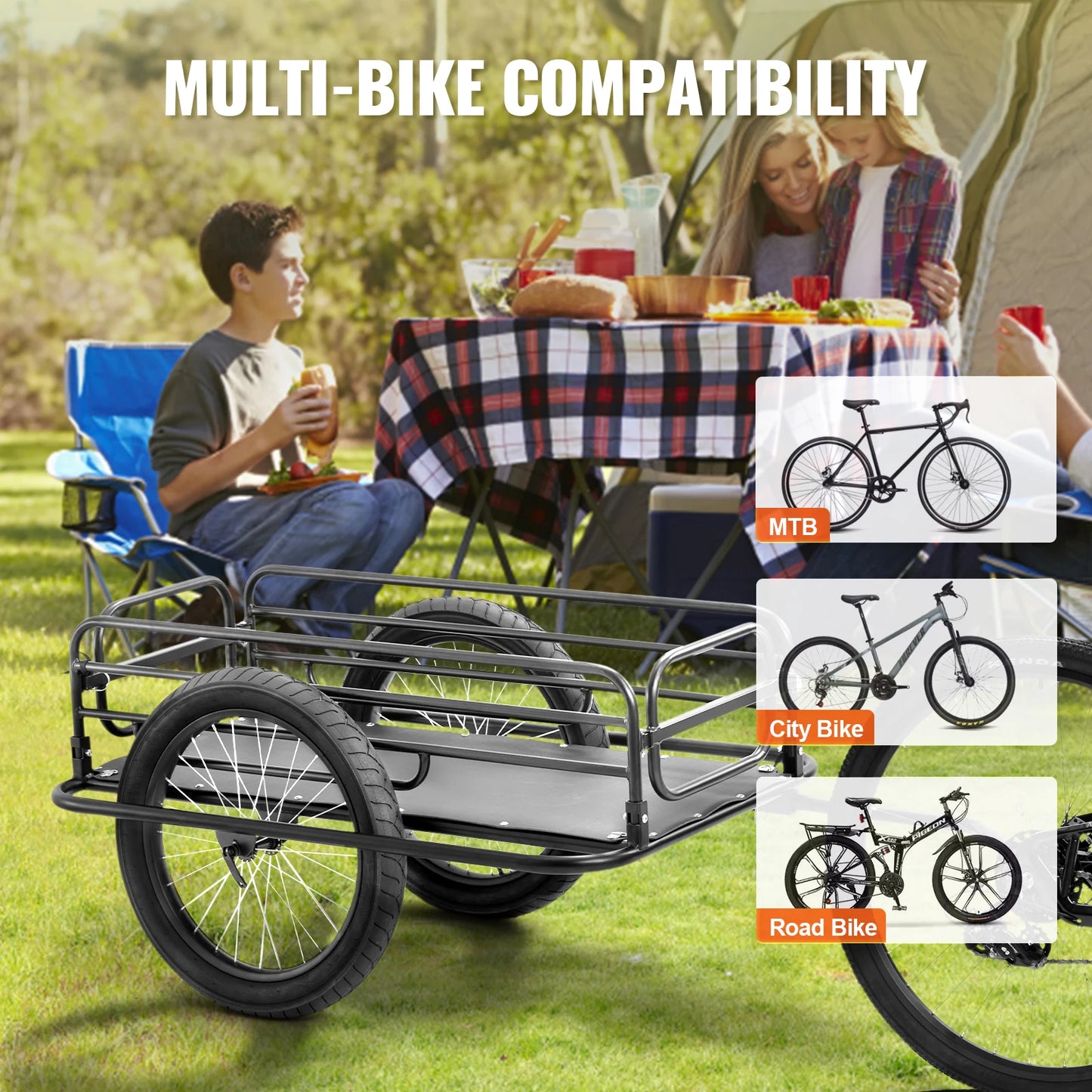 275 lbs Bike Cargo Trailer, Bicycle Wagon Cart. Foldable Compact Storage with Universal Hitch 20" Wheels fits Most Bikes