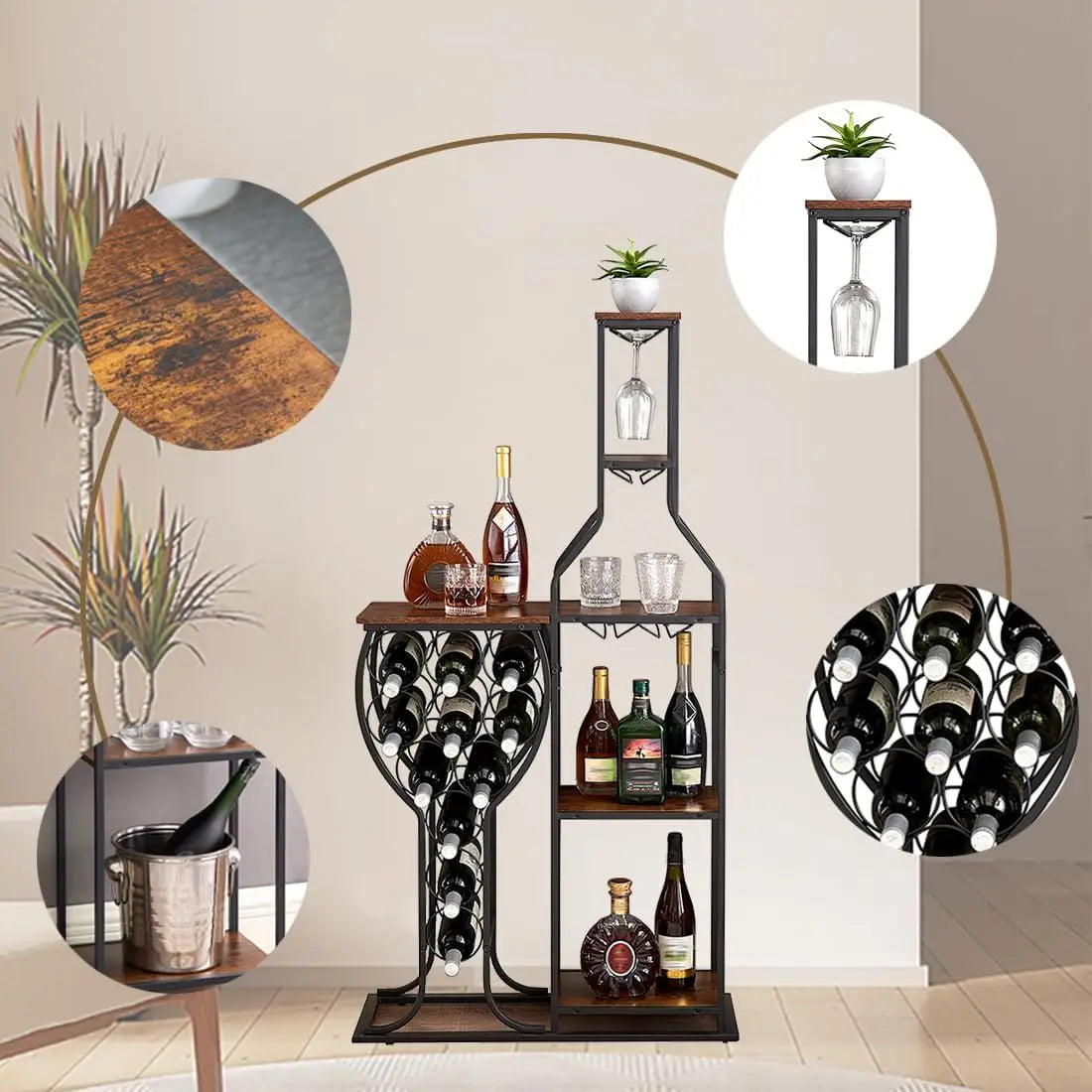 Wine Bottle and Glass Holder, Wrought Iron Wall-Mounted Racks, Household Accessories, Gifts