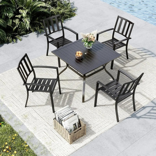 Outdoor Dining Set for 4, Patio Table and Chairs Set with Umbrella Hole, Metal Patio Furniture Set
