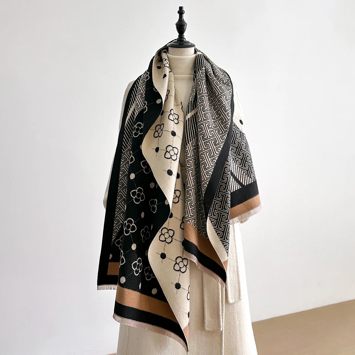Winter Warm Faux Cashmere Scarf - Thick Luxury Shawl Wrap, Perfect as Travel Poncho Blanket
