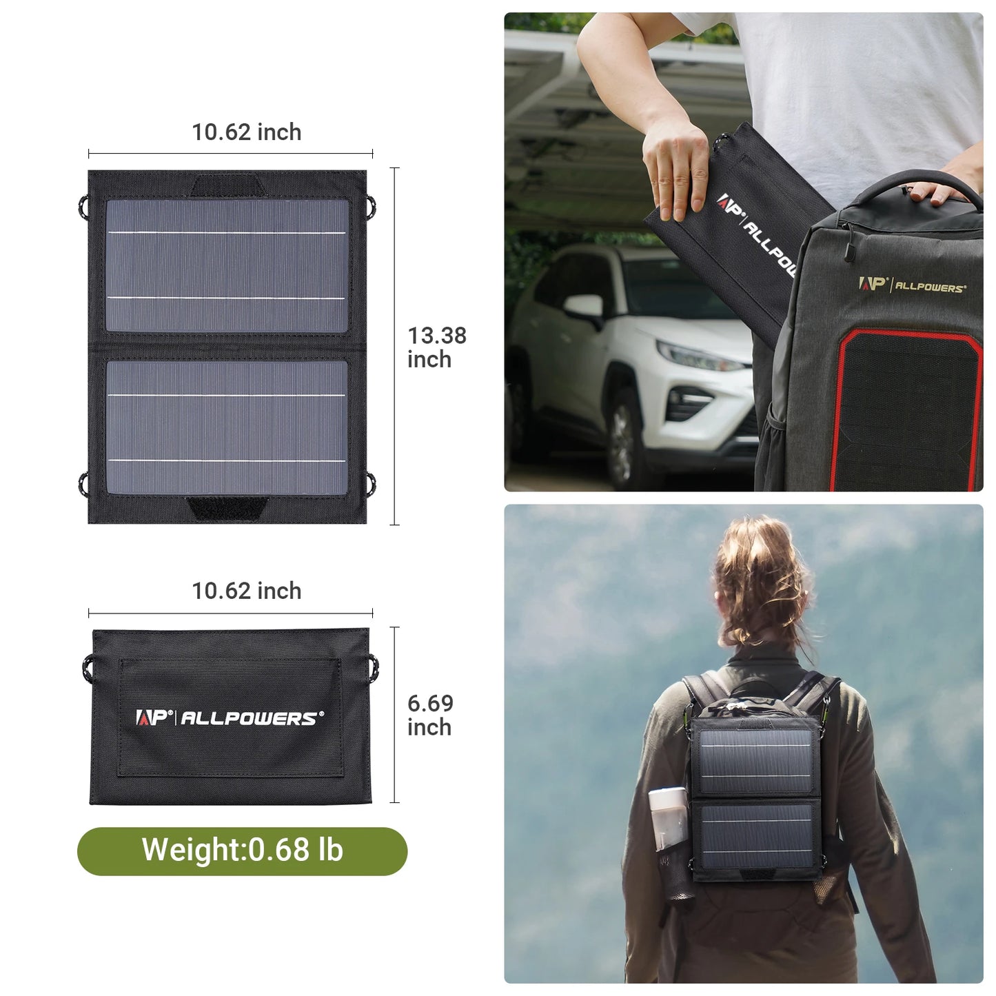 10W Portable Solar Charger ,Waterproof Foldable Solar Panel with USB Output for Hiking Camping Backpacking Phone iPad