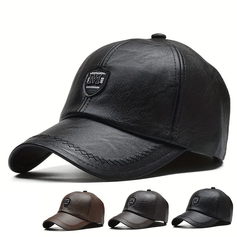 1piece Unisex Leather Patch Baseball Cap, adjustable