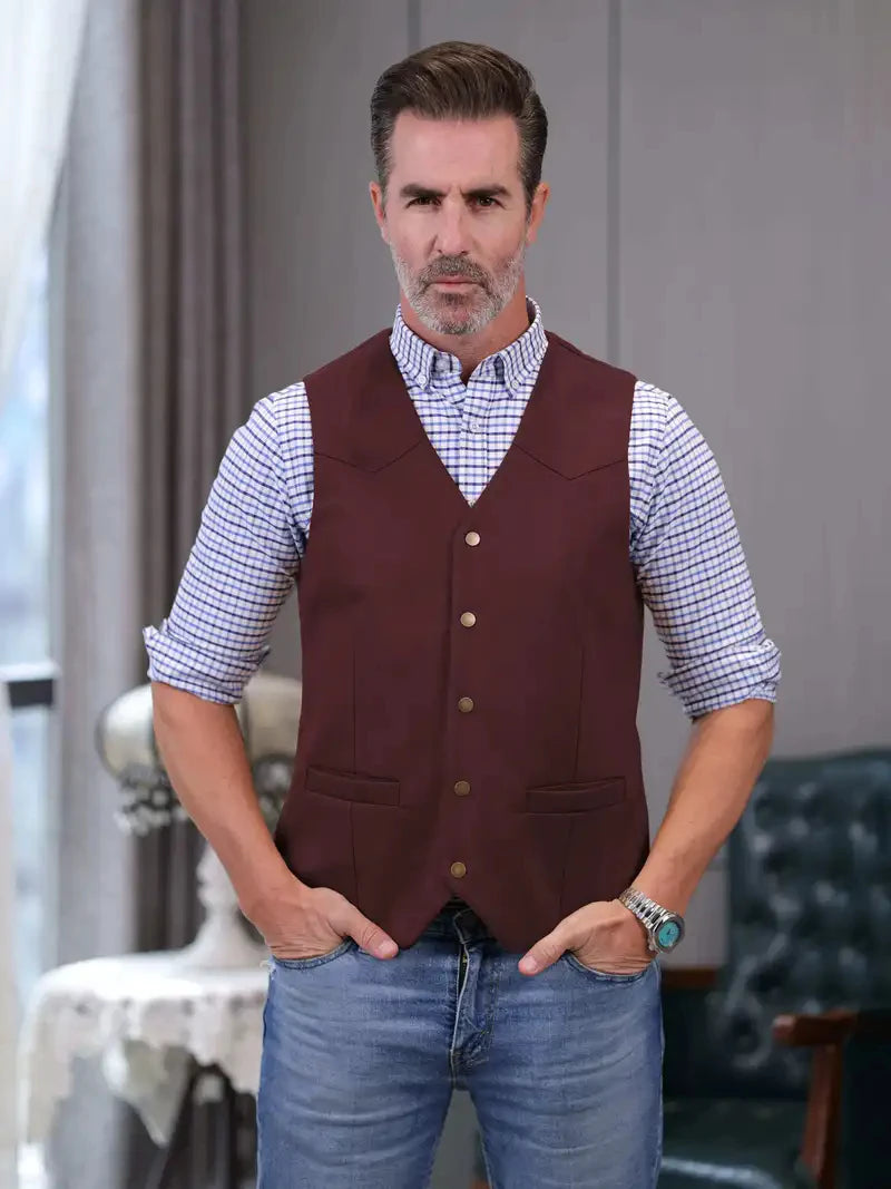 Vintage Suede Leather Men's Vest Slim Fit Sleeveless Jacket V-Neck Regular Fit