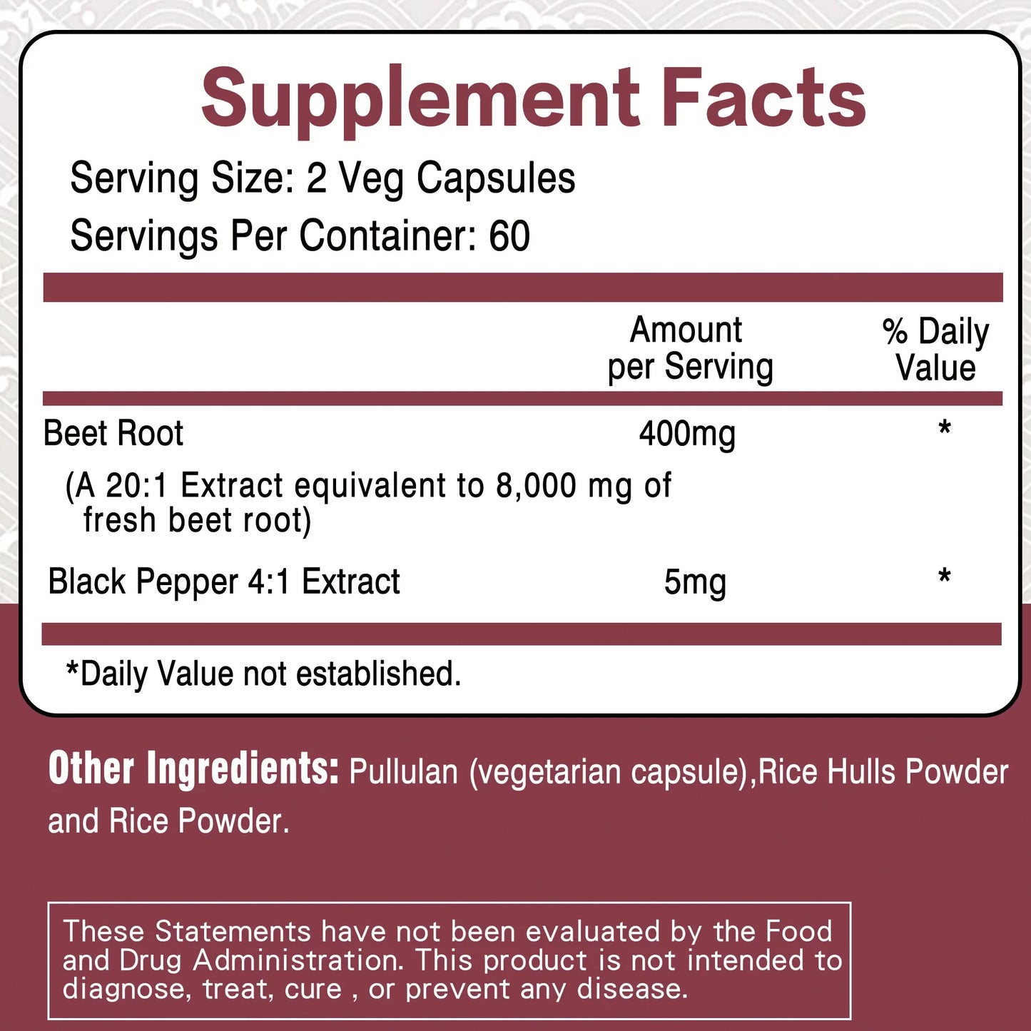 Beet Root Capsules - Enhance Energy, Blood Pressure Support, Healthy Blood Circulation and Heart Health - 120 Capsules