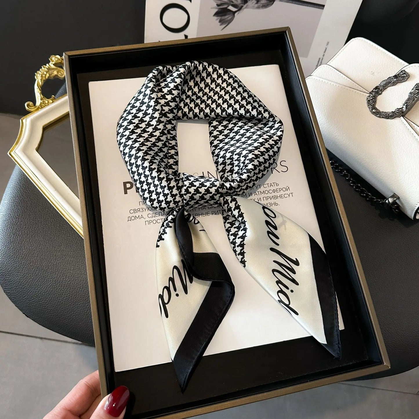 Women's Soft Satin Hair Scarves, Fashion Square Printed, 27" x 27" Designer Scarf Headband. 20 Colors