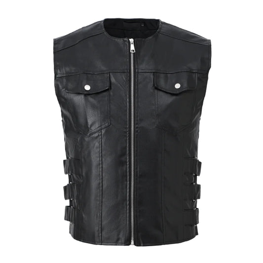 Men's Fashion Leather Biker Vest Sleeveless Jacket