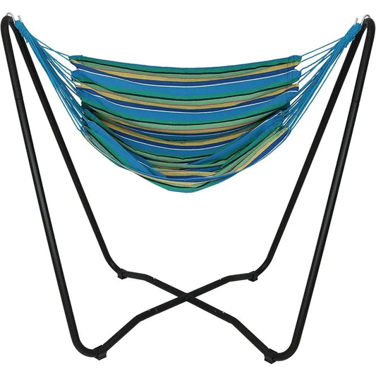 Hanging Hammock Chair with Space-Saving Stand for Indoor or Outdoor Use - 330-Pound Capacity