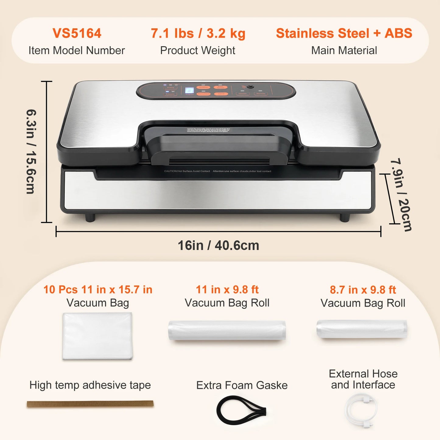 130W Vacuum Sealer Food Packaging Machine with Free 10pcs Vacuum bags for Household Kitchen Vacuum Food Sealing