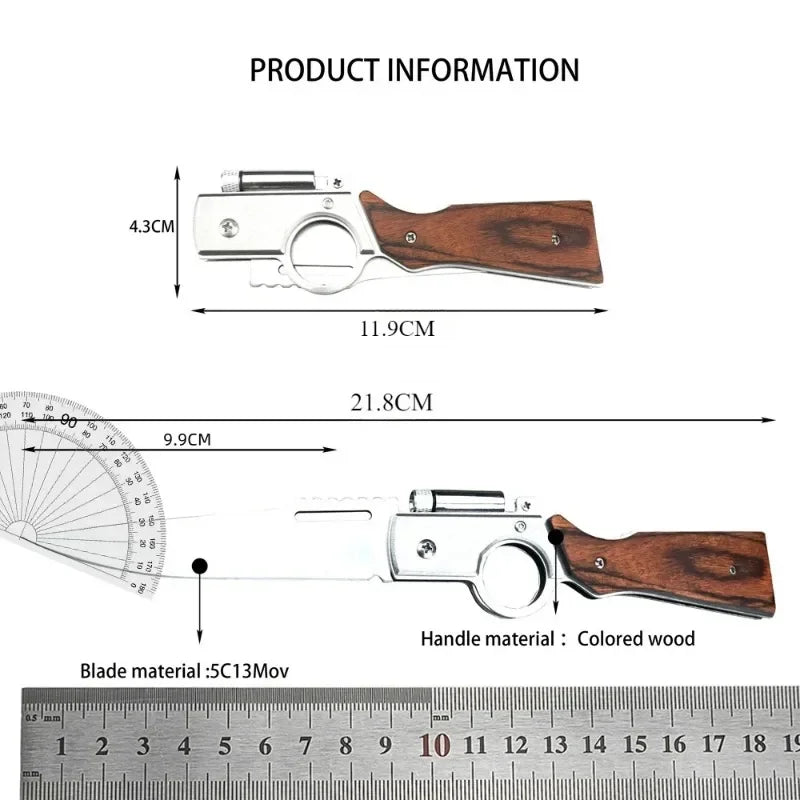 AK47 Pocket Folding Knife, Tactical For Camping, Hunting, Survival with Mini Flashlight