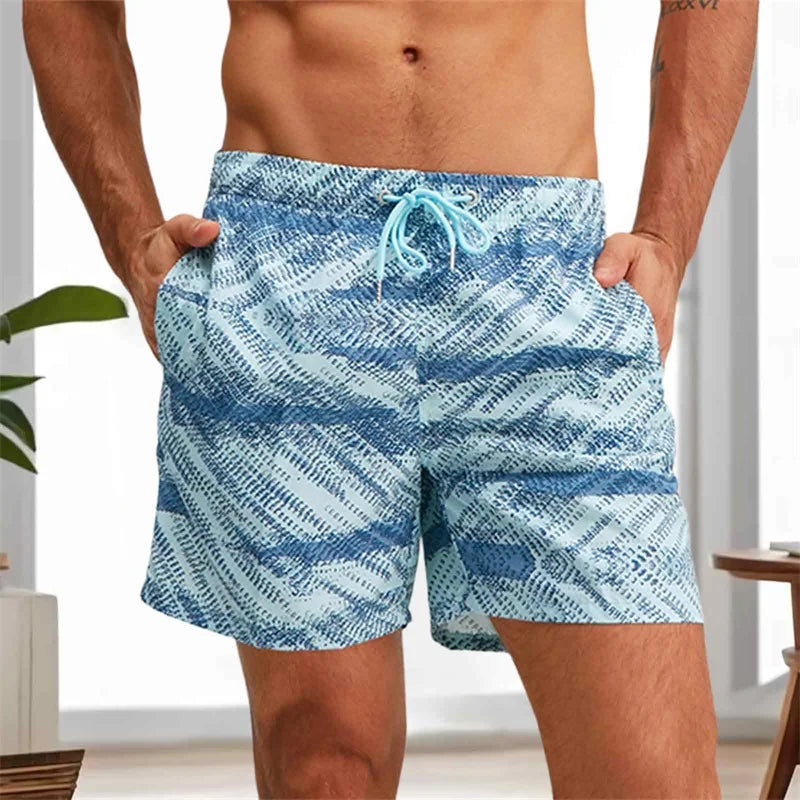 Men s Swim Trunks Quick Dry Beach Shorts with Drawstring Elastic Waistband Tropical Palm Leaf Print Swimwear for Summer