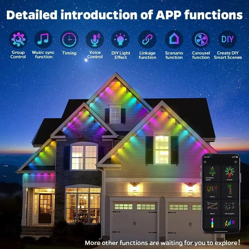 Eave Lights, Permanent Outdoor LED Light String Strip. APP Smart DlY Auto Scene Lighting Decor