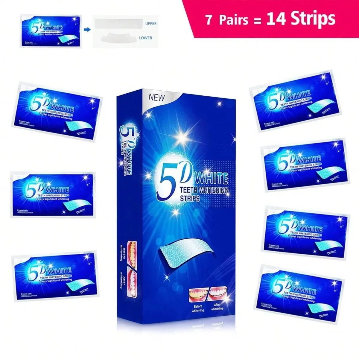 [5D] 28 Days Teeth Whitening Strips, Effective Teeth Whitener Helps Remove Smoking / Coffee / Soda / Wine Stain