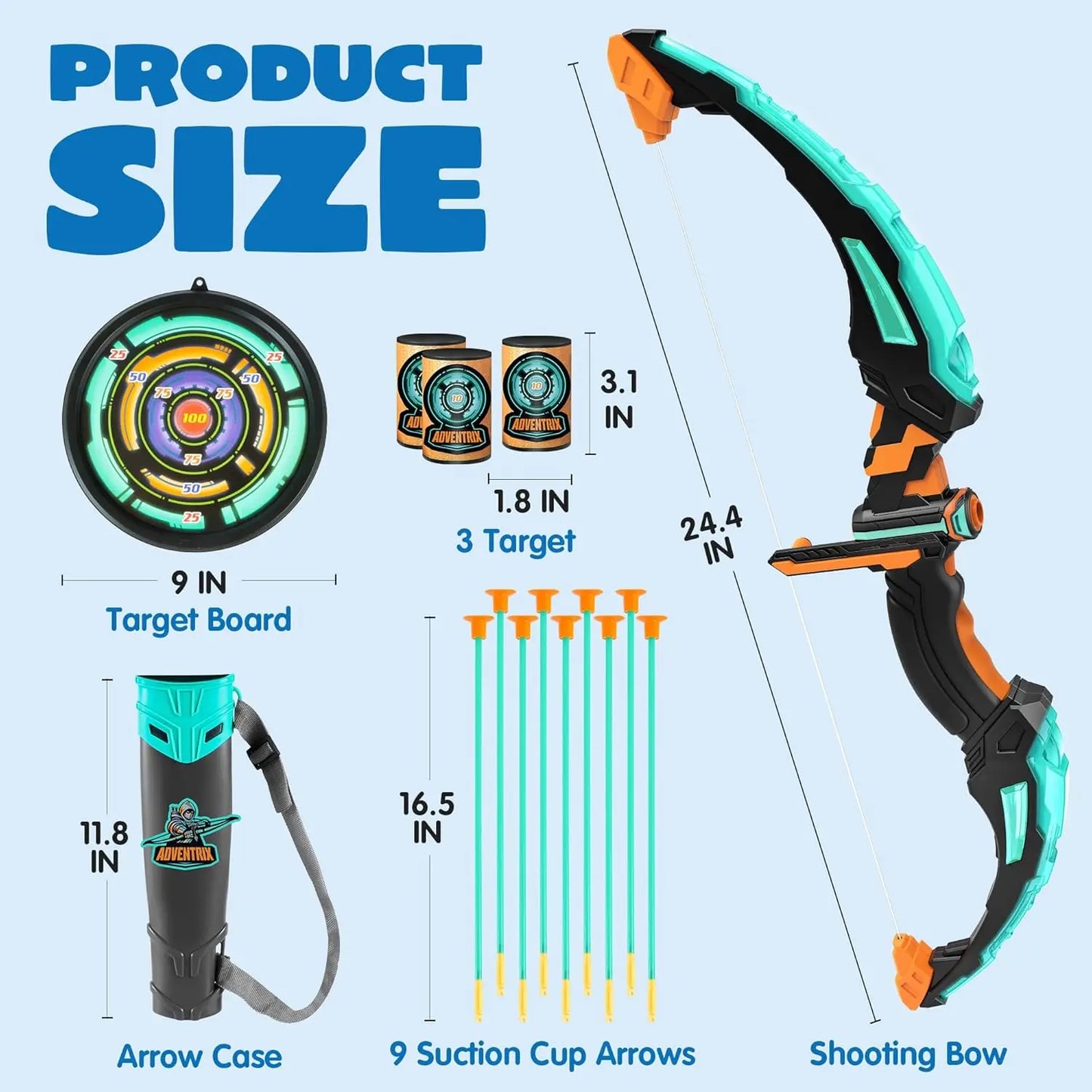 Kids Bow and Arrow Set, LED Light Up Archery Toy With 9 Suction Cup Arrows. Target for Kid Ages 6-12 Outdoor Play Gift